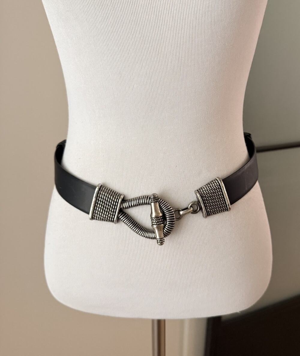 Cipriani Womens Leather Belt M/L Black Genuine Soft Leather Silver Hardware